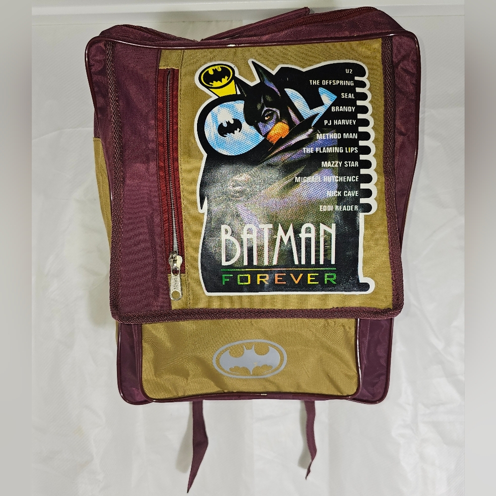 Rare Vintagr 90s Batman Forever Backpack Maroon and Tan W/ Tons Of Pockets